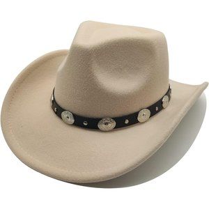 Cowboy Hat for Unisex Western Cowgirl Hats Felt Fedora Hat Cowboy Costume-Beige